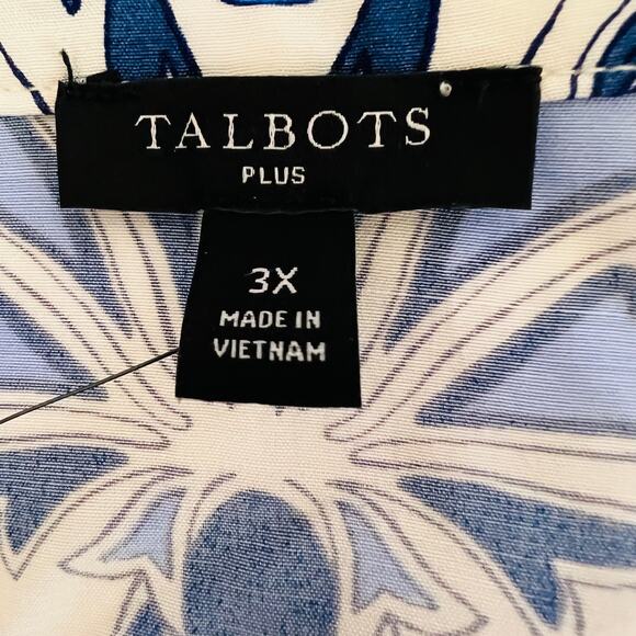 Talbots Blue White Print Popover Top V Neck Long Sleeve Size 3X NWT - Picture 7 of 10